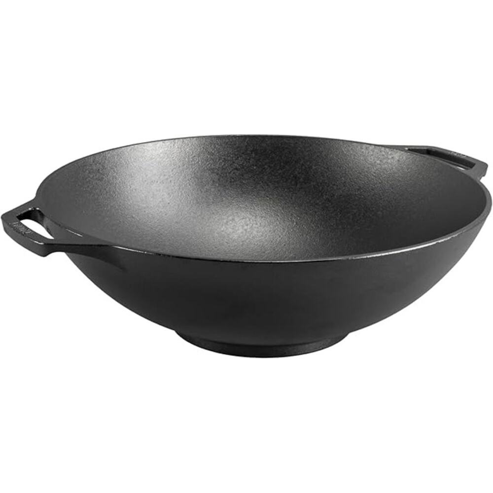 Lodge Cast Iron 14" Wok Pre-Seasoned Pan Dual Handle Cookware Oven Grill NIB NEW